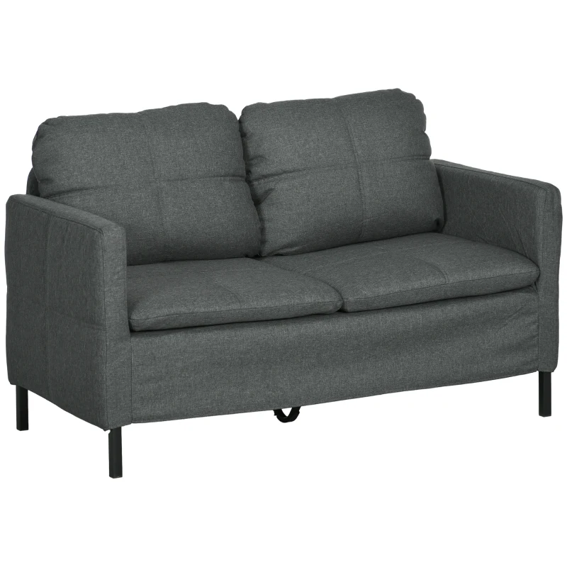 HOMCOM 53" 2 Seat Sofa, Upholstered Two Seater Couch with Sturdy Steel Legs for Bedroom, Living Room, Dark Grey