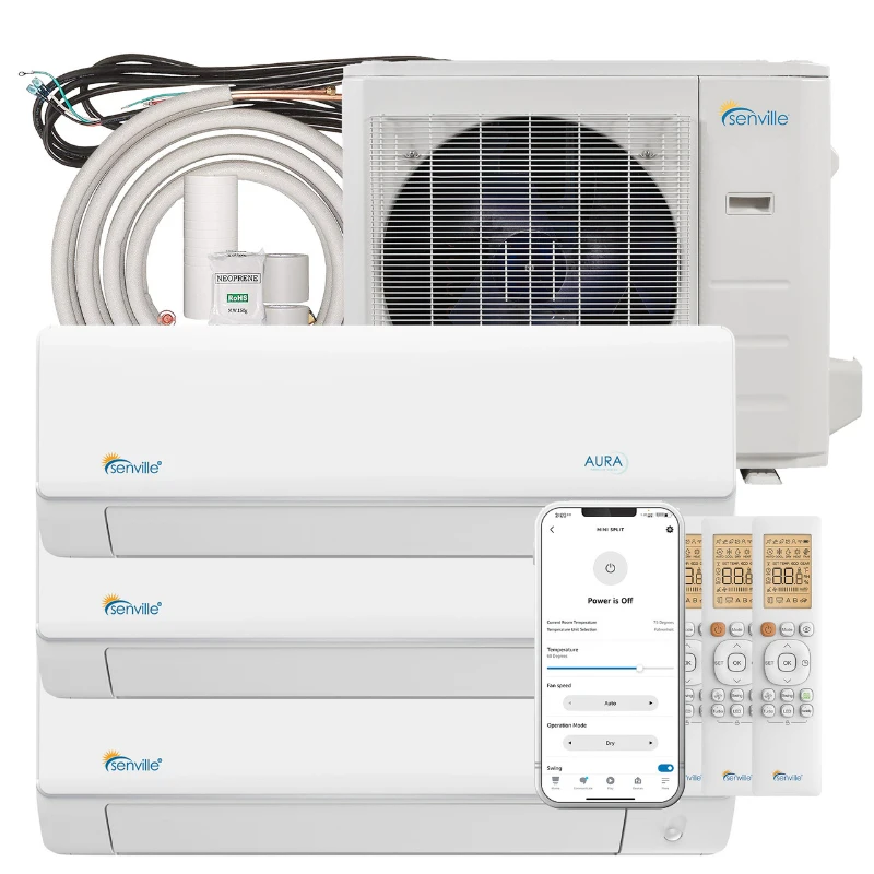 Senville 36000 BTU Tri Zone Mini Split Air Conditioner with Arctic Heat Pump, Alexa Compatible, AHRI Certified, Ideal for Multiple Rooms, White