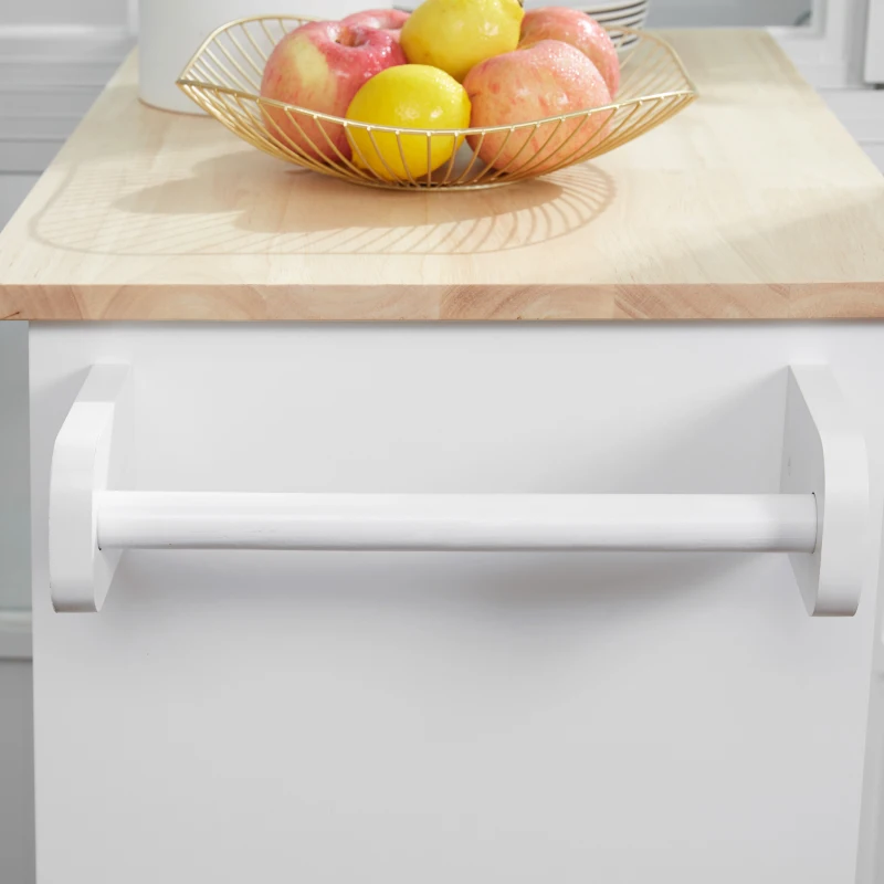 HOMCOM Kitchen Trolley Mobile Kitchen Island on Wheels Serving Cart Wooden Storage w/ Drawer and Towel Bar White