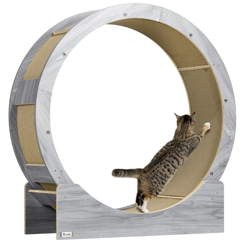 PawHut 36" Cat Wheel for Indoor Cats with Brake, Scratching Pads, Grey