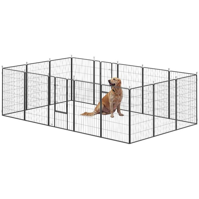 PawHut Heavy Duty Pet Playpen, 16 Panels Steel Dog Fence Puppy Exercise Pen with 2 Doors Locking Latch, 47" Height