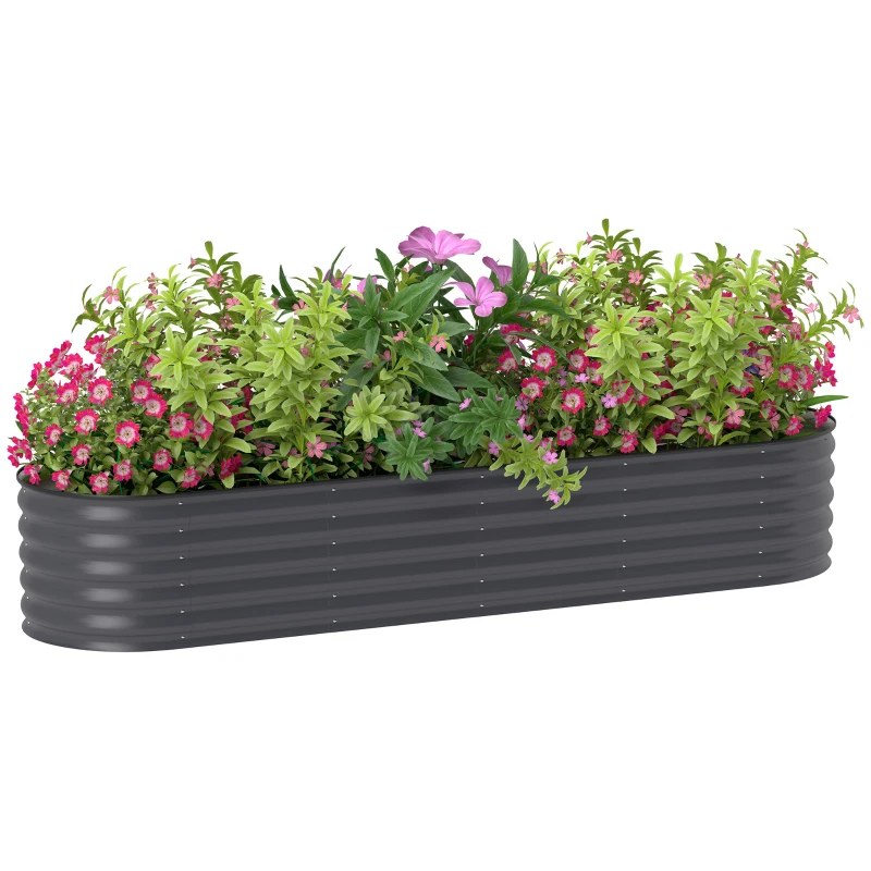 Outsunny 7.9' x 2' x 1.4' Galvanized Raised Garden Bed Kit, Metal Planter Box with Safety Edging, Dark Gray
