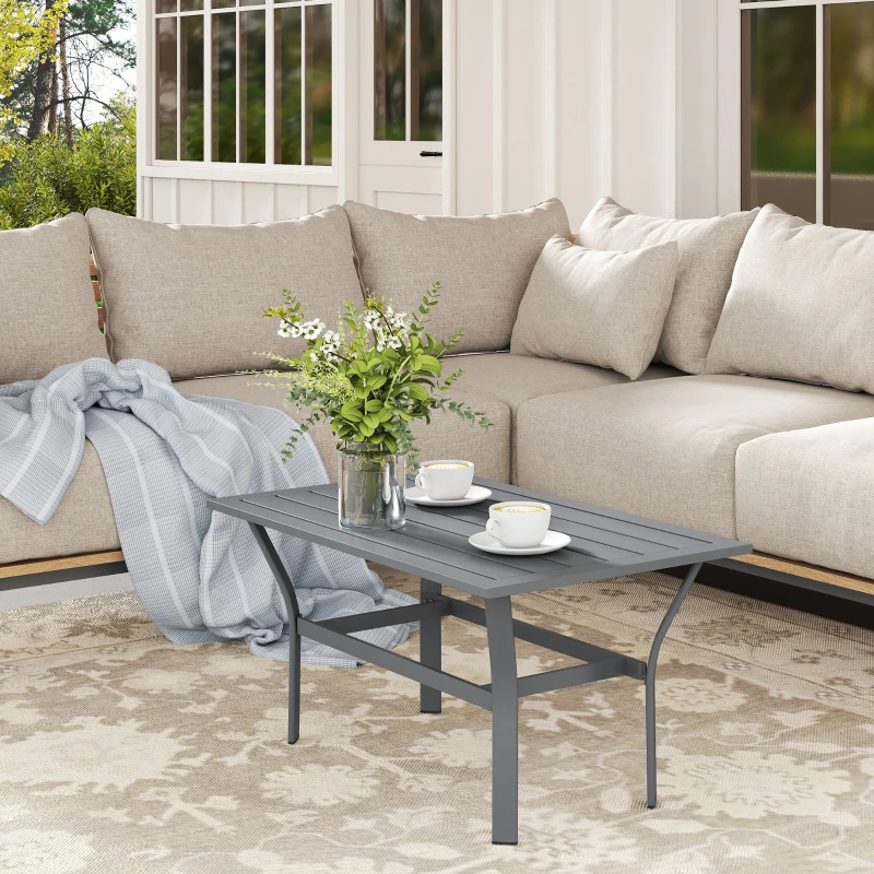 Outsunny Outdoor Side Table with Slatted Tabletop, Metal Patio Coffee Table for Garden, Balcony, Dark Grey