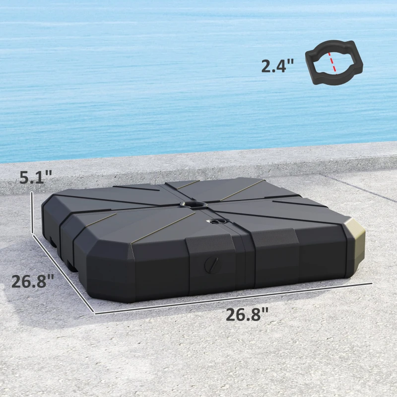 Outsunny Square Patio Umbrella Base, Cantilever Offset Umbrella Base Heavy Duty Outdoor Umbrella Stand Base, Filled Up to 143lbs with Stand or 130lbs with Water for Garden Poolside, Black