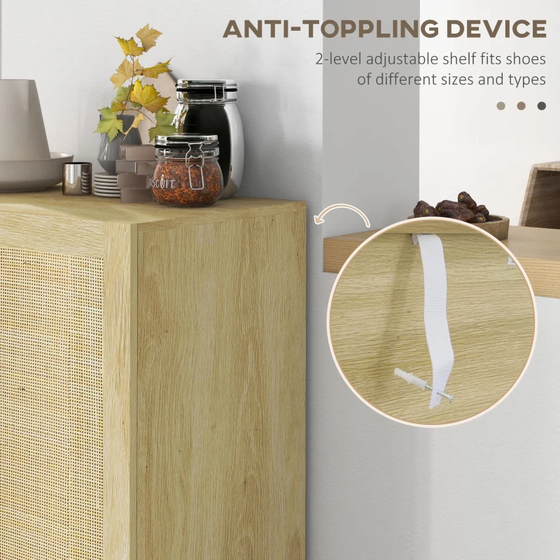 HOMCOM Boho Kitchen Cabinet, Buffet Cabinet with 2 Rattan Doors and Adjustable Shelves for Dining Room, Natural