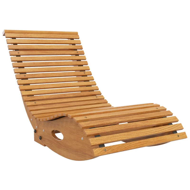 Outsunny Outdoor Rocking Chair w/ Slatted Seat, Wooden Rocking Chair, 51.25" x 23.5" x 23.5", Teak