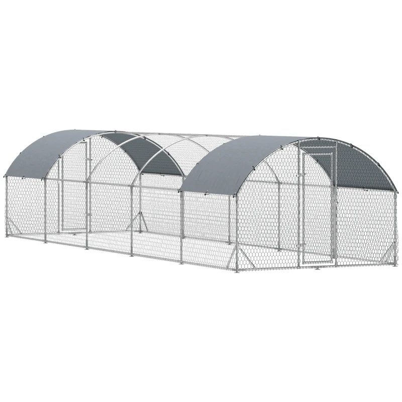 PawHut Large Metal Chicken Coop with Waterproof and Anti-UV Cover for Yard, Outdoor, Duck, Rabbit, 9.2' x 31.2' x 6.5'