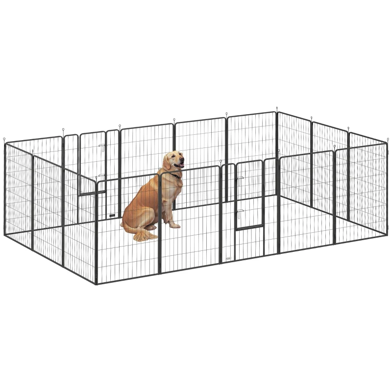 PawHut Heavy Duty Pet Playpen, 16 Panels Steel Dog Fence Puppy Exercise Pen with 2 Doors Locking Latch, 47" Height