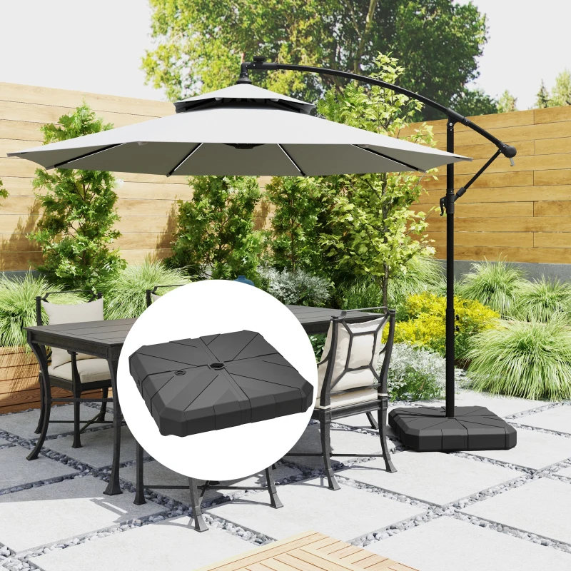 Outsunny Square Patio Umbrella Base, Cantilever Offset Umbrella Base Heavy Duty Outdoor Umbrella Stand Base, Filled Up to 143lbs with Stand or 130lbs with Water for Garden Poolside, Black
