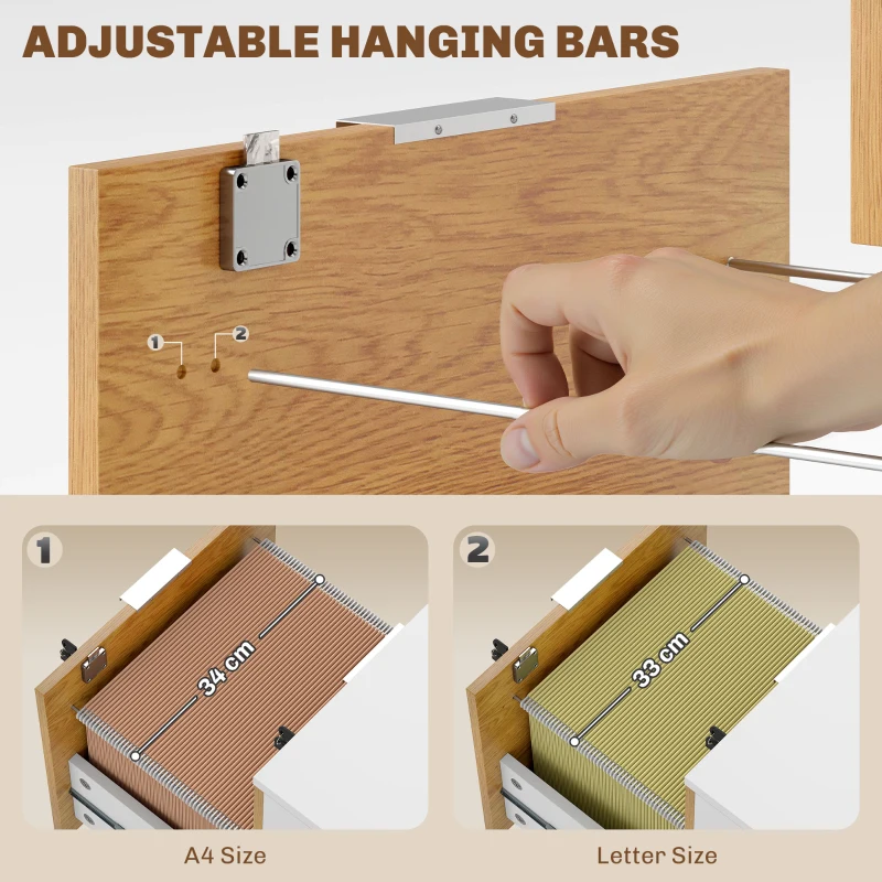 HOMCOM 2 Drawer Small Filing Cabinet Lockable Office Storage Cabinet with Hanging Bars for A4 Letter White Nature Wood