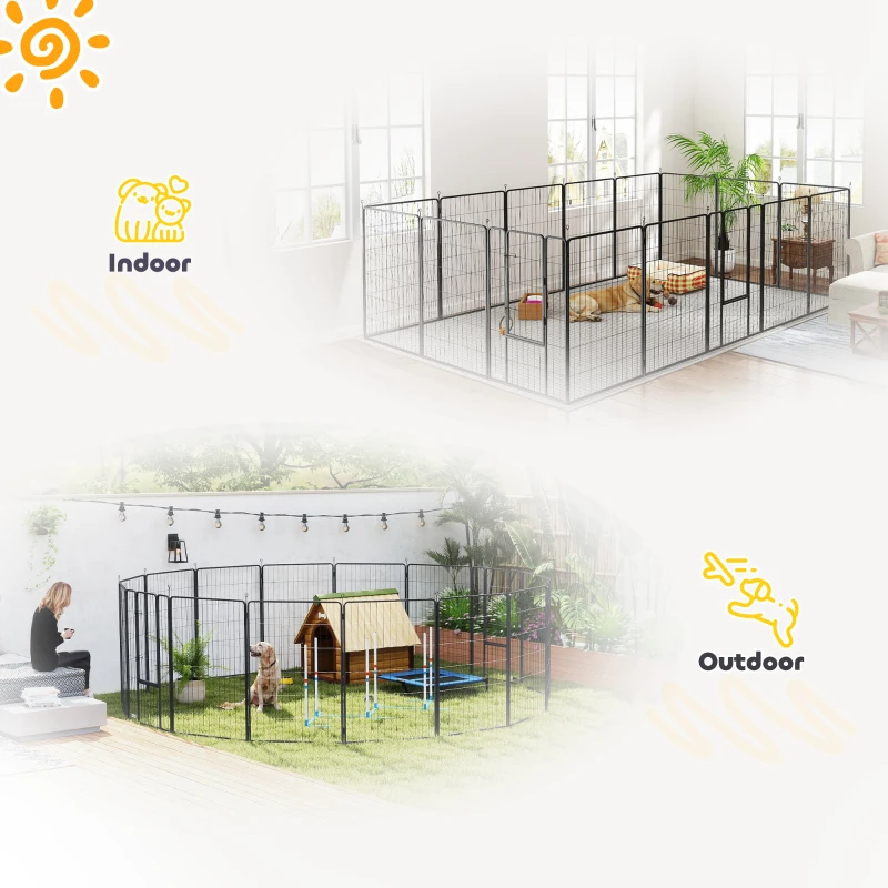 PawHut Heavy Duty Pet Playpen, 16 Panels Steel Dog Fence Puppy Exercise Pen with 2 Doors Locking Latch, 47" Height