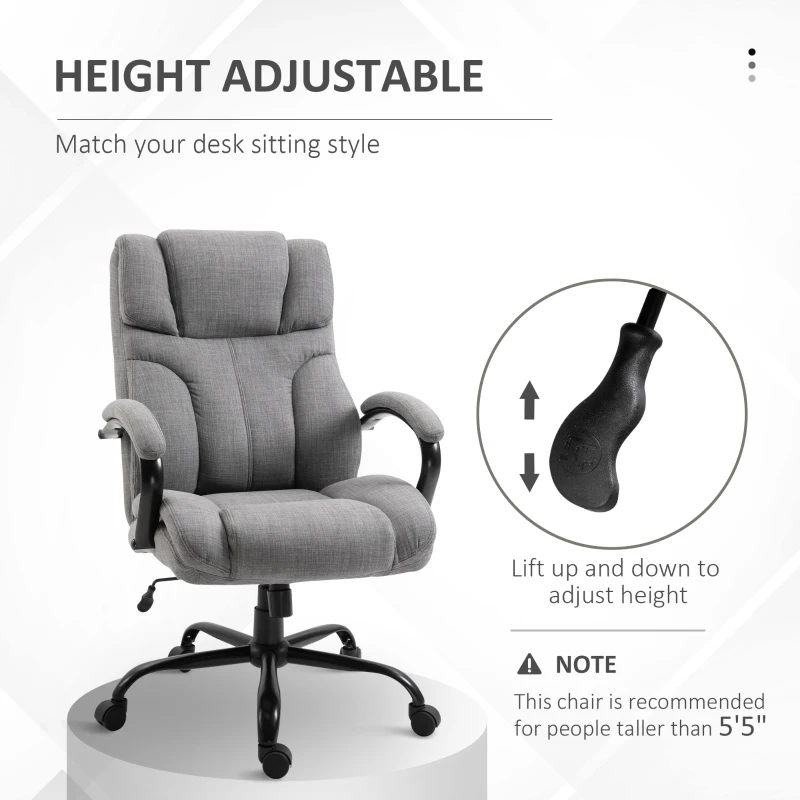 Vinsetto 500lbs Big and Tall Office Chair with Wide Seat, Ergonomic Executive Computer Chair with Adjustable Height, Swivel Wheels and Linen Finish, Light Gray