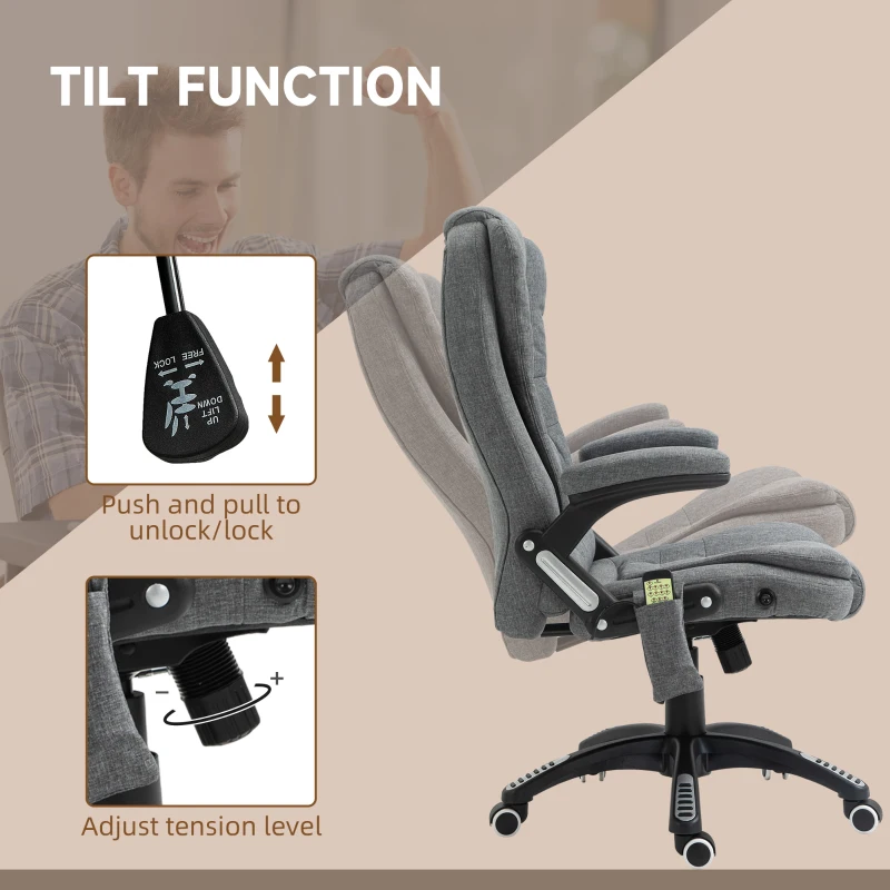 Vinsetto 6 Point Vibrating Massage Home Office Chair High Back Executive Chair with Reclining Back, Swivel Wheels, Grey
