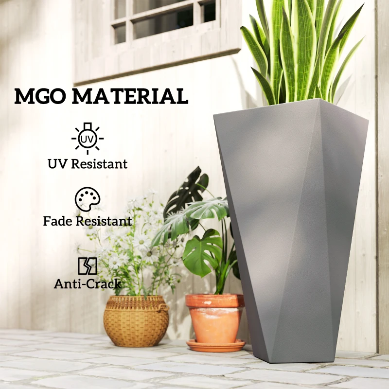 Outsunny Indoor Outdoor Planters Set of 3 MgO Tall Planters Stackable Flower Pots with Drainage Holes for Garden, Balcony, Alt Gray