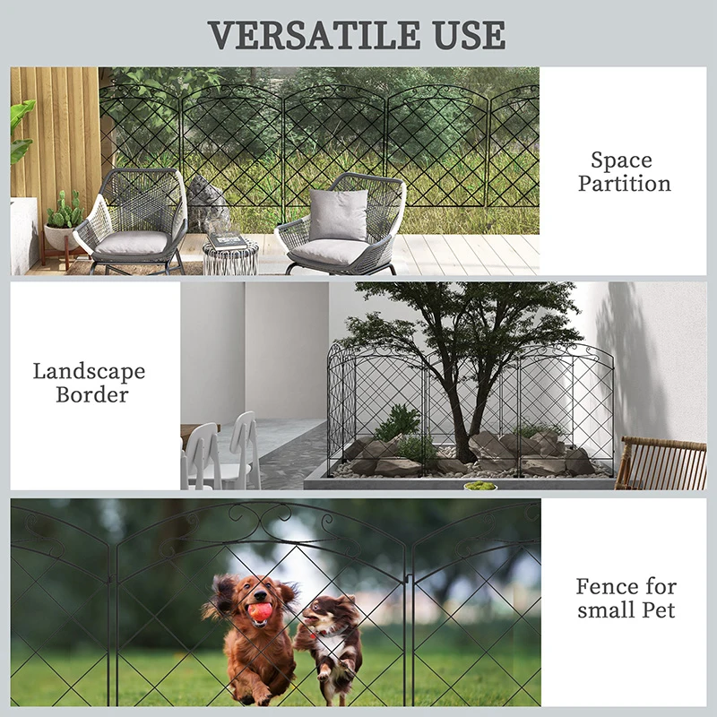 Outsunny 4 Pack Garden Fencing for Yard, Decorative Fence Panels as Animal Barrier and Flower Edging, Swirls