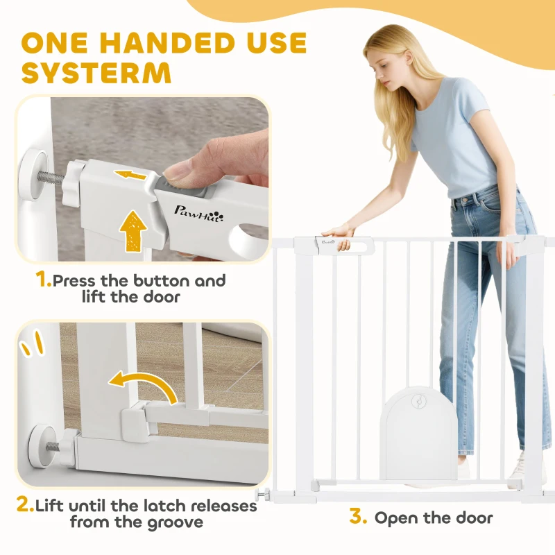 PawHut 30"-41" Extra Wide Pet Gate Barrier with Small Door, 30"H Dog Gate with Safety Gate Barrier, Stair Pressure Fit, White
