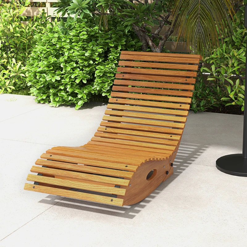 Outsunny Outdoor Rocking Chair w/ Slatted Seat, Wooden Rocking Chair, 51.25" x 23.5" x 23.5", Teak