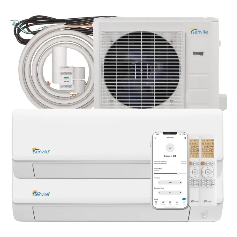 Senville 36000 BTU Air Conditioner with Dual Zone Mini Split System, Arctic Heat Pump, 3 Ton, AHRI Certified, UL Listed, Works with Alexa, White