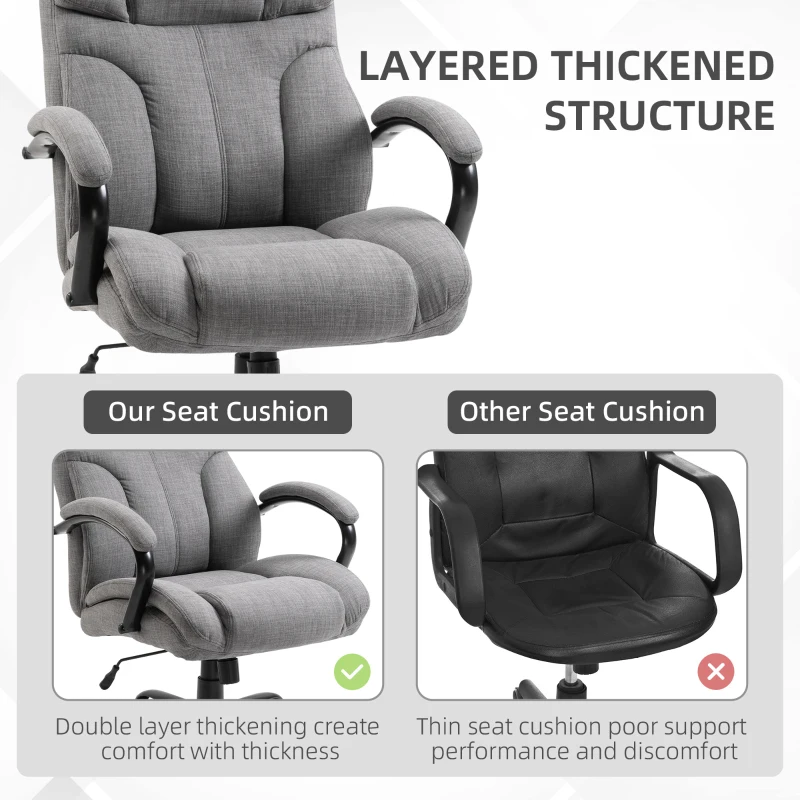 Vinsetto 500lbs Big and Tall Office Chair with Wide Seat, Ergonomic Executive Computer Chair with Adjustable Height, Swivel Wheels and Linen Finish, Light Gray