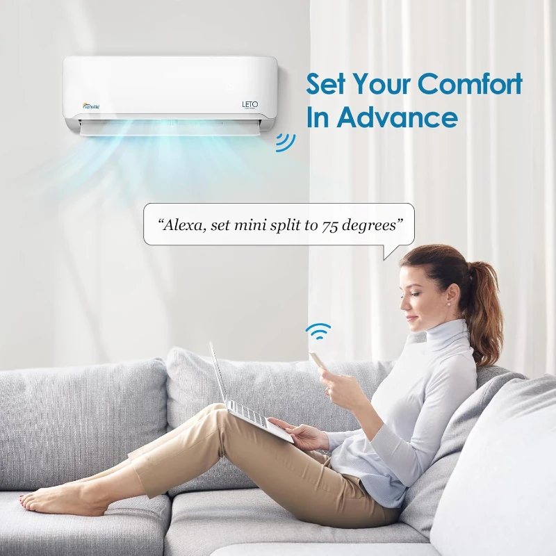 Senville LETO Series 36000 BTU Mini Split Air Conditioner Heat Pump, 3 Ton, Alexa Enabled, Voice or App Control, AHRI Certified, White
