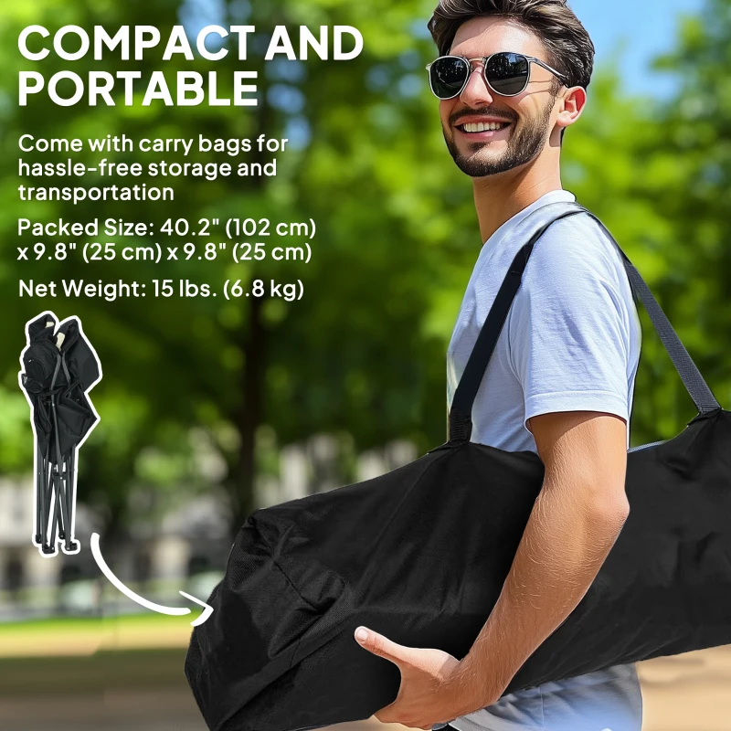 Outsunny 2 Pack Folding Camping Chairs, High Back Folding Chairs w/ Cup Holder, Padded Camping Chairs for Outdoor Events, Cream