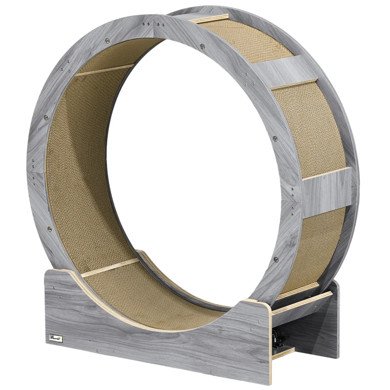 PawHut 36" Cat Wheel for Indoor Cats with Brake, Scratching Pads, Grey