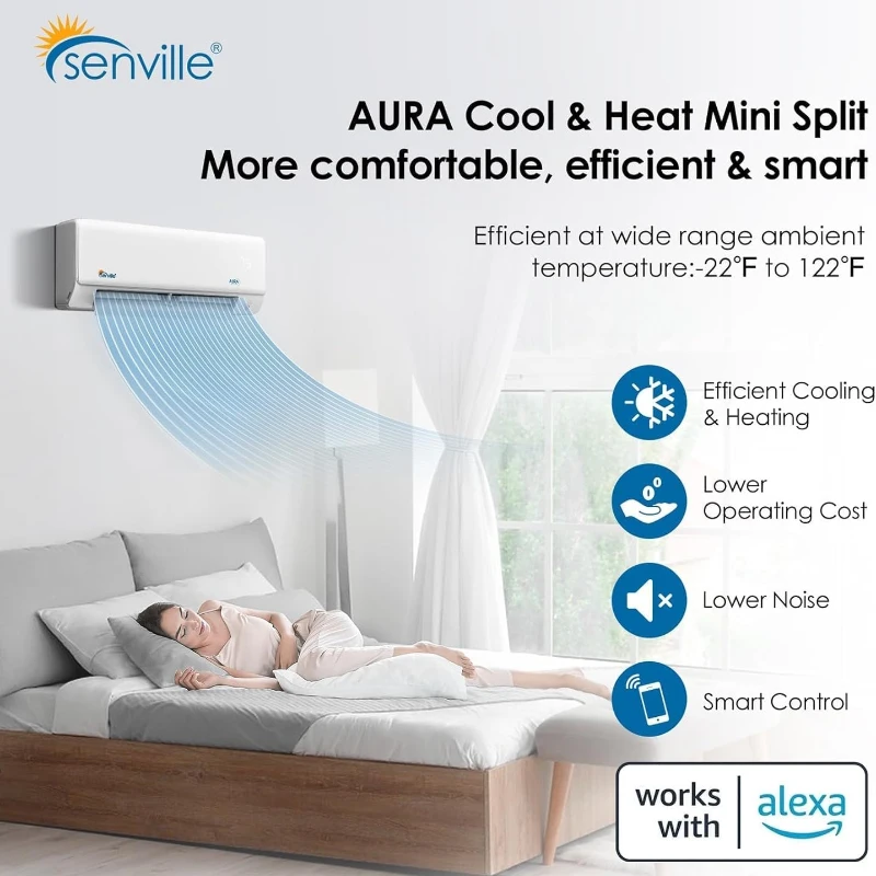 Senville 36000 BTU Tri Zone Mini Split Air Conditioner with Arctic Heat Pump, Alexa Compatible, AHRI Certified, Ideal for Multiple Rooms, White