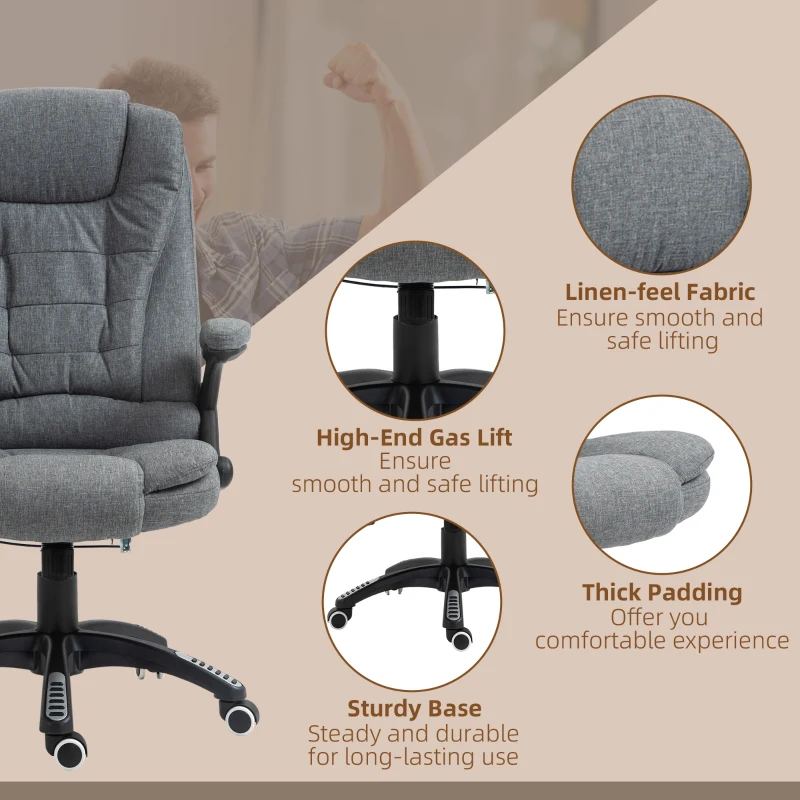 Vinsetto 6 Point Vibrating Massage Home Office Chair High Back Executive Chair with Reclining Back, Swivel Wheels, Grey