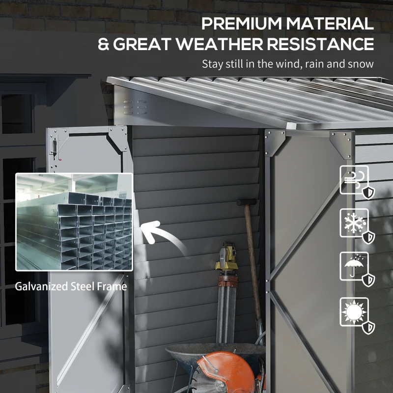 Outsunny 4.6' x 9' Outdoor Storage Shed, Lean to Metal Shed with Foundation Kit, Lockable Doors and Gloves for Patio, Lawn, Gray(m-5)