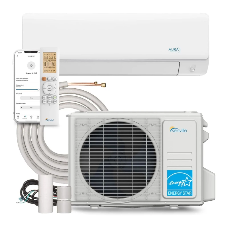 Senville 33000 BTU AURA Mini Split Air Conditioner Inverter Heat Pump, Energy Star Certified, Alexa Compatible, 33" L x 12.5" W x 27" H, White