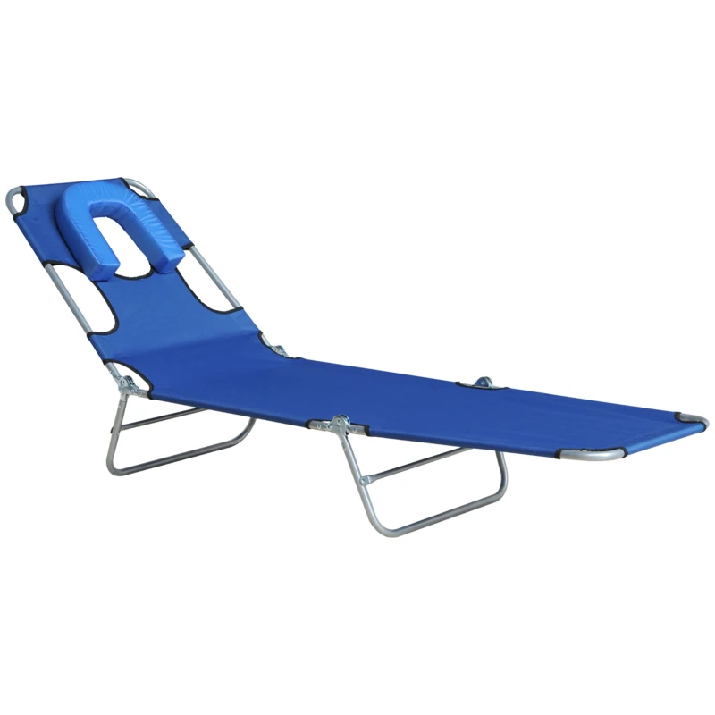 Outsunny Outdoor Lounge Chair, Adjustable Folding Chaise Lounge with Face Cavity, Tanning Chair Sun Lounger Bed Recliner, Blue