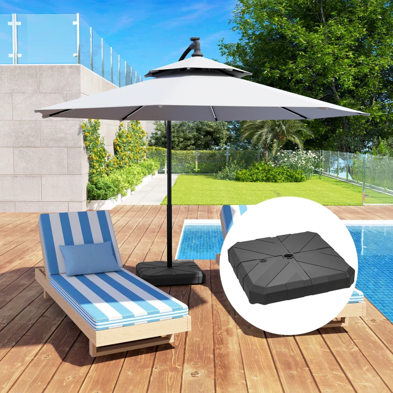 Outsunny Square Patio Umbrella Base, Cantilever Offset Umbrella Base Heavy Duty Outdoor Umbrella Stand Base, Filled Up to 143lbs with Stand or 130lbs with Water for Garden Poolside, Black