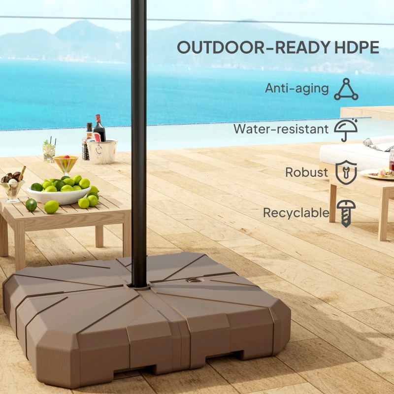 Outsunny Square Patio Umbrella Base, Cantilever Offset Umbrella Base Heavy Duty Outdoor Umbrella Stand Base, Filled Up to 143lbs with Stand or 130lbs with Water for Garden Poolside, Brown