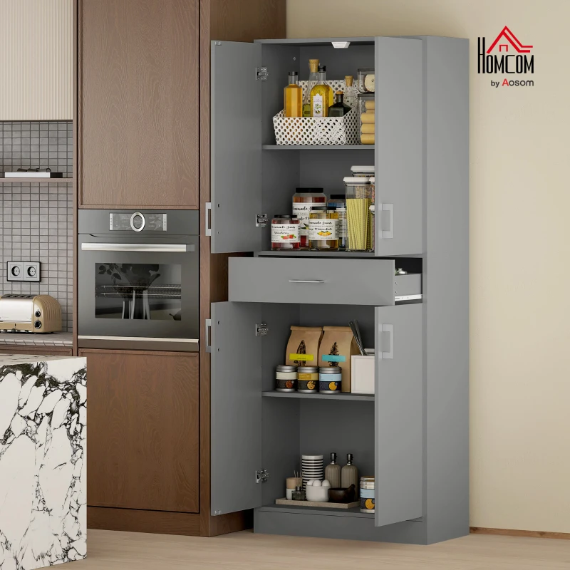 HOMCOM 71" Kitchen Cabinet with Drawer and Adjustable Shelf, Freestanding Tall Kitchen Pantry, Gray