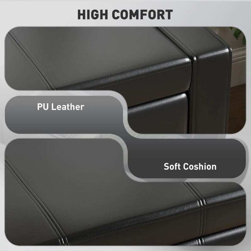 HOMCOM 42" Deluxe Faux Leather Padded Storage Ottoman Bench Foot Stool Seat Chair with Organizer, Black
