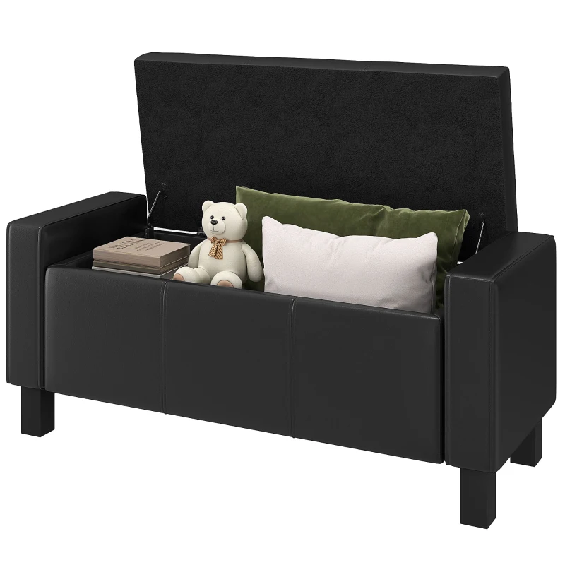 HOMCOM 42" Deluxe Faux Leather Padded Storage Ottoman Bench Foot Stool Seat Chair with Organizer, Black
