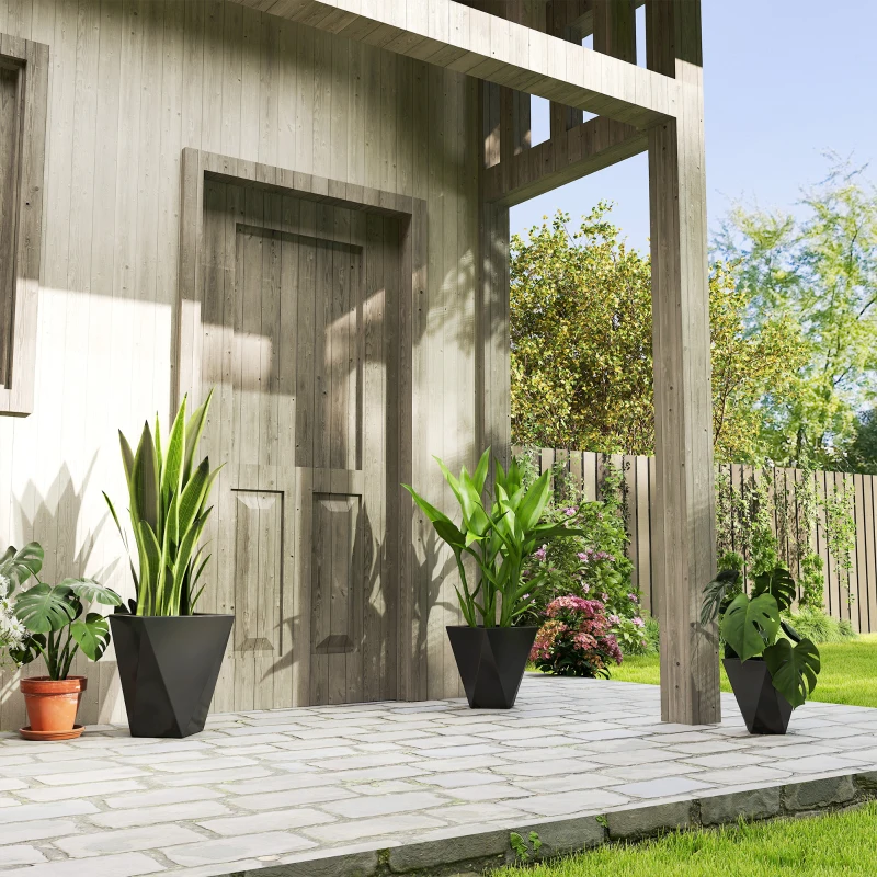 Outsunny Indoor Outdoor Planters Set of 3 MgO Tall Planters Stackable Flower Pots with Drainage Holes for Garden, Balcony, Black