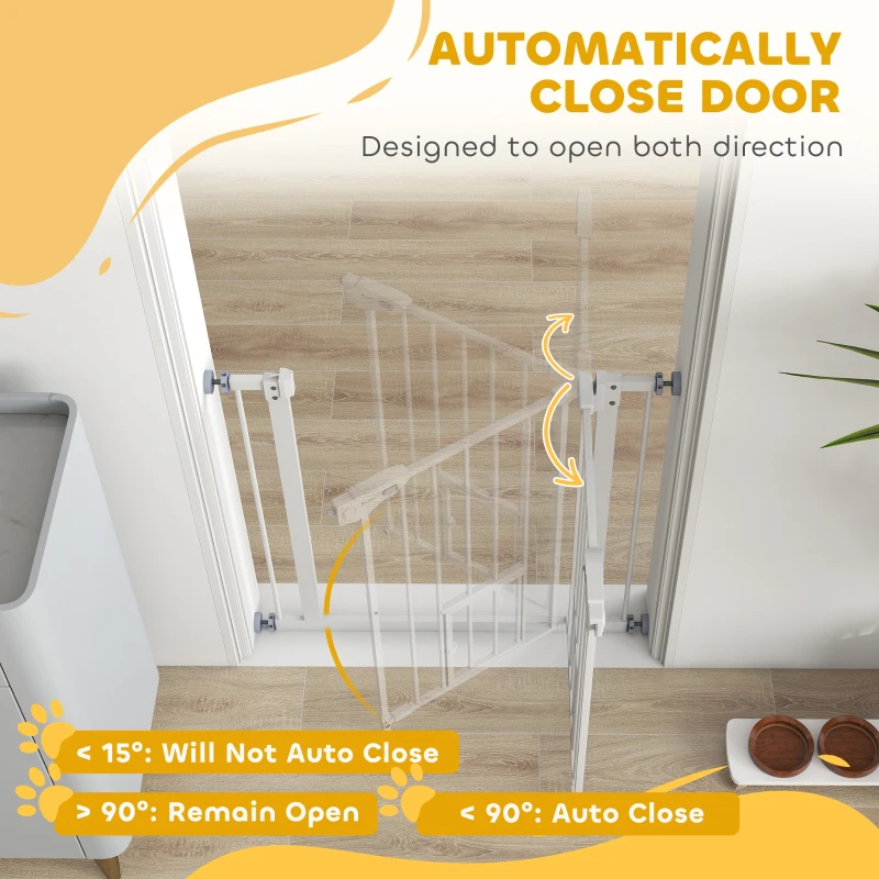 PawHut Pet Gate Extra Wide Press-Mounted with Cat Door, Auto Closing Pet Gate for Stair, Hallway, 29-32 Inch, White