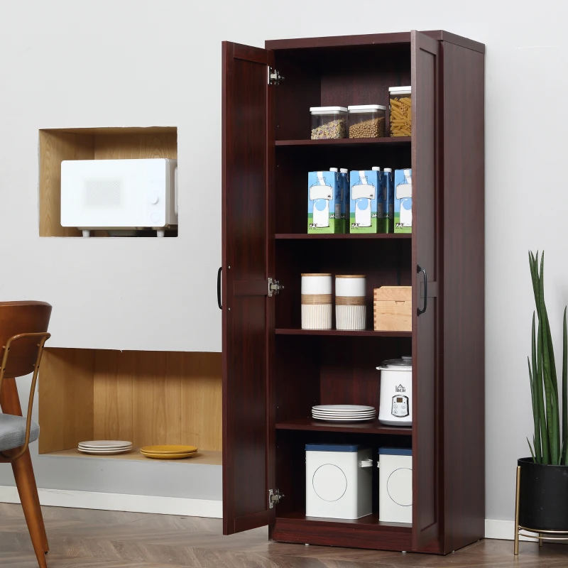 HOMCOM 63" 2-Door Kitchen Pantry, Freestanding Storage Cabinet with 5-tier Shelving and 2 Adjustable Shelves for Dining Room, Espresso