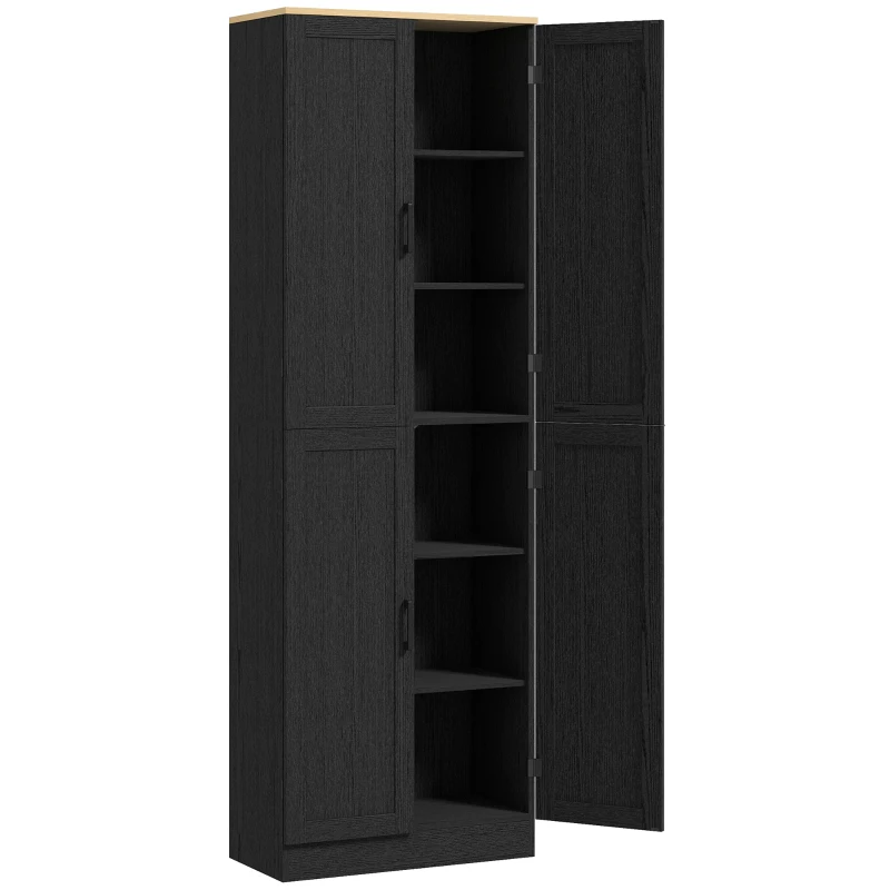 HOMCOM Freestanding Kitchen Pantry, 4-Door Kitchen Pantry Cabinet with Adjustable Shelves and Doors, Distressed Black