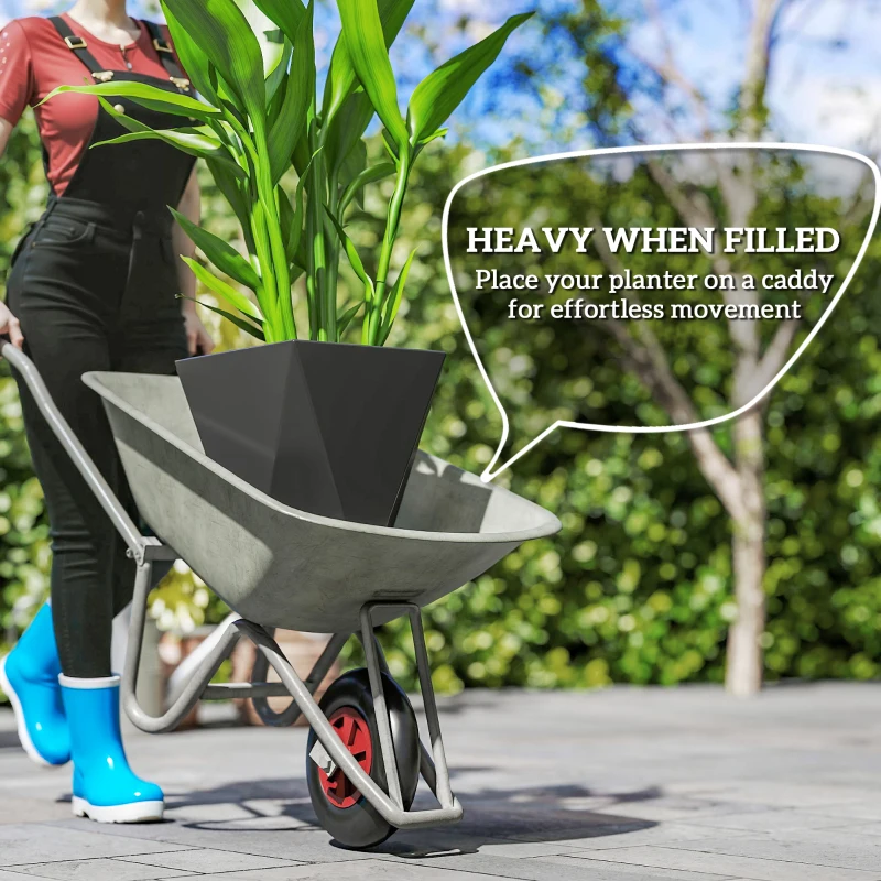 Outsunny Indoor Outdoor Planters Set of 3 MgO Tall Planters Stackable Flower Pots with Drainage Holes for Garden, Balcony, Black