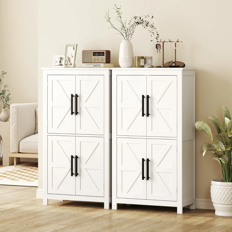 HOMCOM Bathroom Floor Storage Cabinet, Farmhouse Bathroom Cabinet with 4 Doors and Adjustable Shelf, White