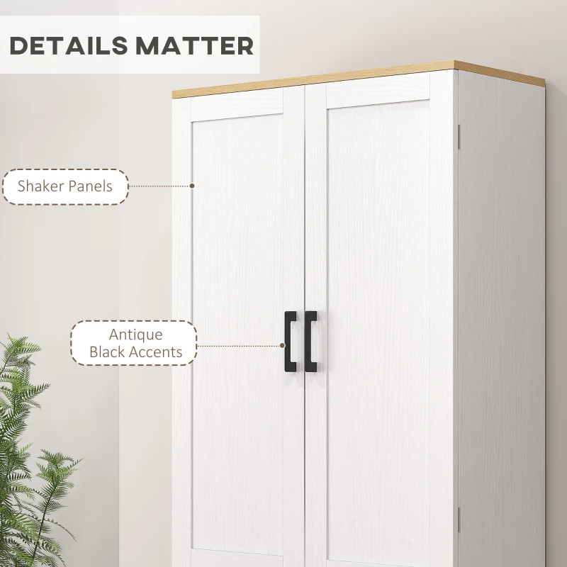 HOMCOM Freestanding Kitchen Pantry, 4-Door Kitchen Pantry Cabinet with Adjustable Shelves and Doors, Distressed White