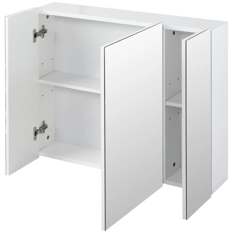 kleankin Wall Mounted Mirror Cabinet, Bathroom Medicine Cabinet with Mirror, 3 Doors and Adjustable Shelves, White