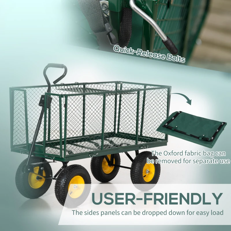 Outsunny 342L Utility Wagon Cart with Removable Mesh Sides to Convert into Flatbed for Beach Lawn Yard