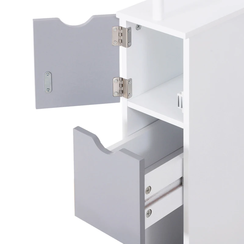 HOMCOM 54" Tall Bathroom Storage Cabinet, Freestanding Linen Tower with 2-Tier Shelf and Drawers, Narrow Side Floor Organizer, White