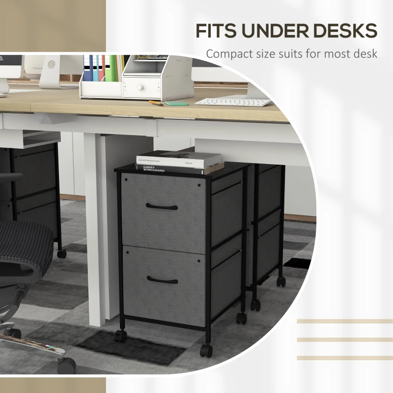 Vinsetto Vertical Filing Cabinet, Mobile File Cabinet with 2 Non-woven Fabric Drawers, Hanging Bars for Letter Size, Industrial Printer Stand for Home Office, Dark Grey