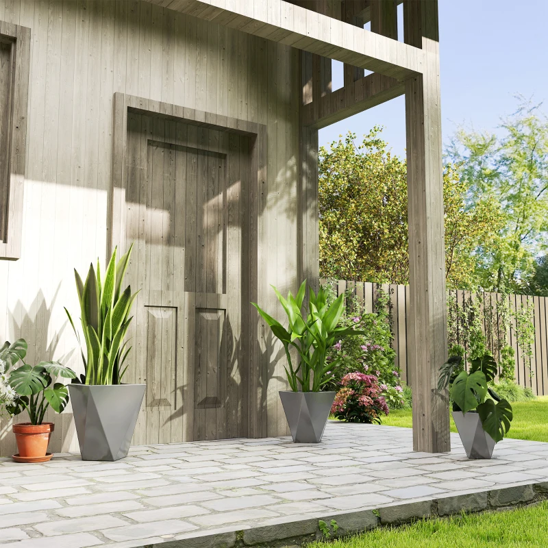 Outsunny Indoor Outdoor Planters Set of 3 MgO Tall Planters Stackable Flower Pots with Drainage Holes for Garden, Balcony, Gray