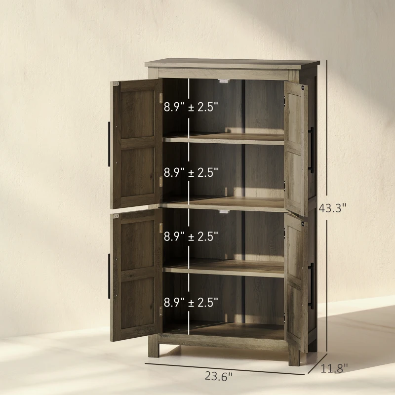 HOMCOM Bathroom Floor Storage Cabinet, Farmhouse Bathroom Cabinet with 4 Doors and Adjustable Shelf, Brown