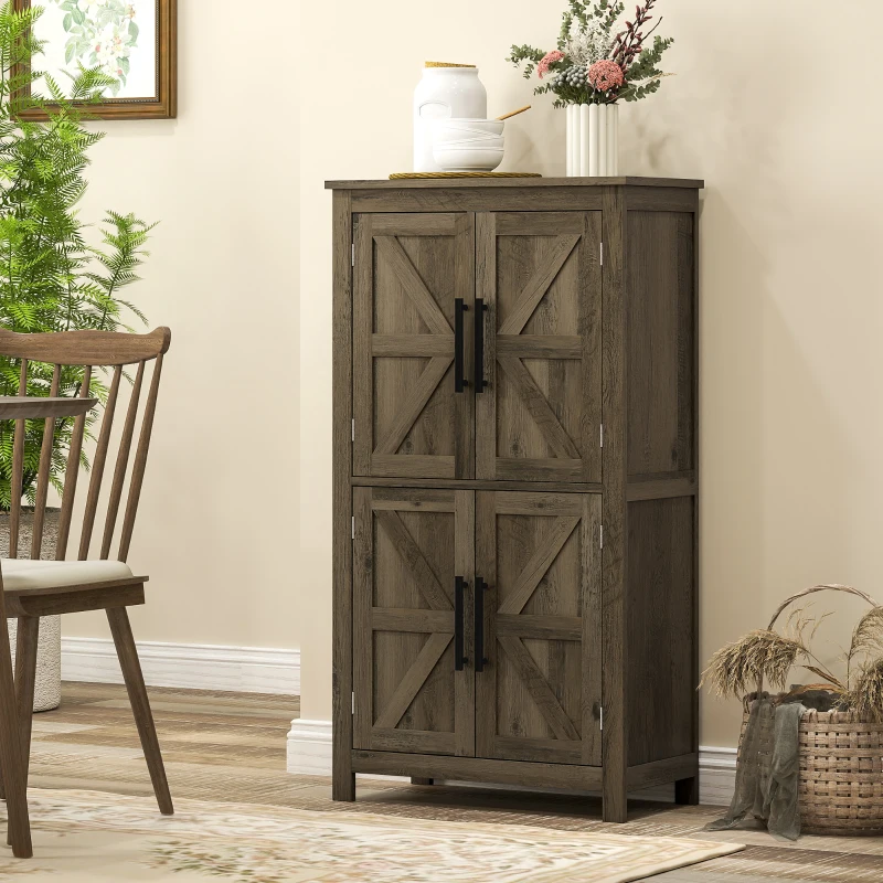 HOMCOM Bathroom Floor Storage Cabinet, Farmhouse Bathroom Cabinet with 4 Doors and Adjustable Shelf, Brown
